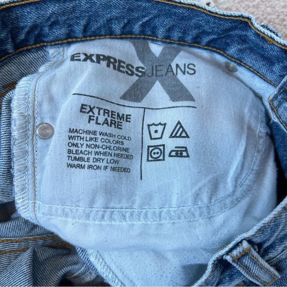 Vintage Y2K Express Extreme Flare Denim Jeans Mid Wash Size 9/10R 90's - Picture 5 of 13